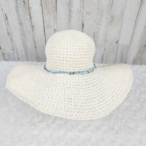 Faded Glory Floppy Boho Beaded Sun Hat White Size OS